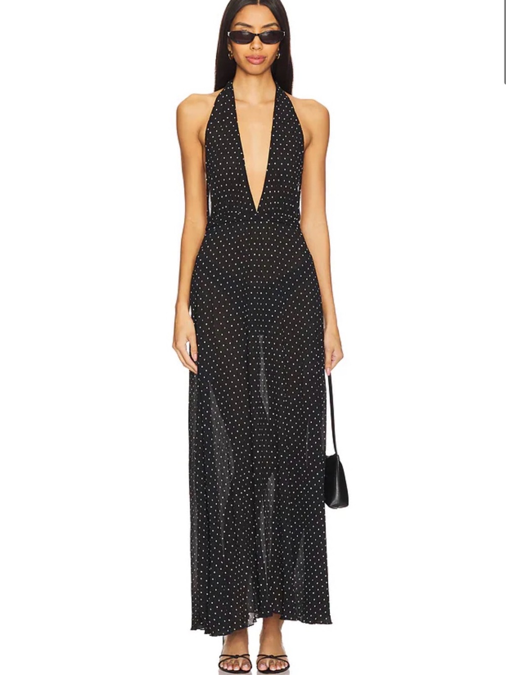 Lioness Black Polka Dot Halter Backless Maxi Dress S District Maxi Dress